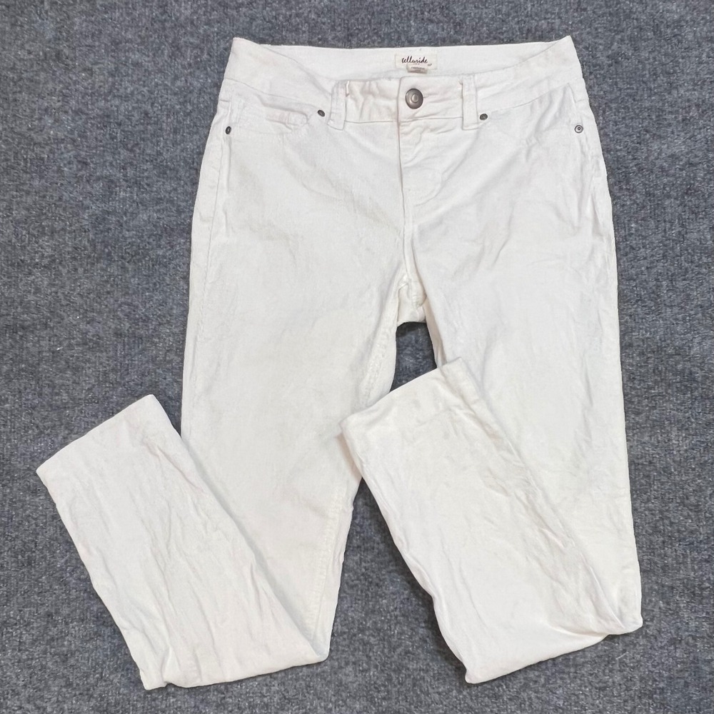 Telluride Corduroy Pants Women Size 2 White Straight Leg Stretch Mid Rise